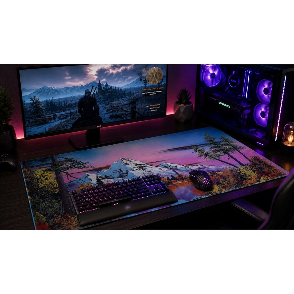 XL Mountain Landscape Gaming Mouse Pad Desk Mat 35.5"x15.7" Stitched Edge